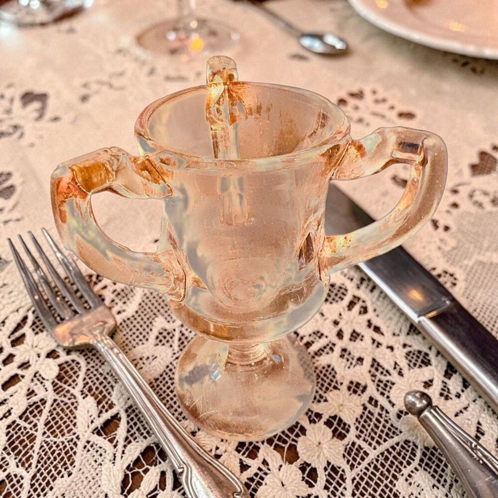 Antique Pink Glass Toothpick Holder 3 .5 Inch Loving Cup Shape